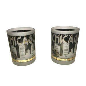 CHICAGO Tumblers SOUVENIR Gold and Black w Frosted Glass